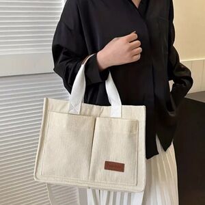 Fashion Corduroy Tote Bag in Cream